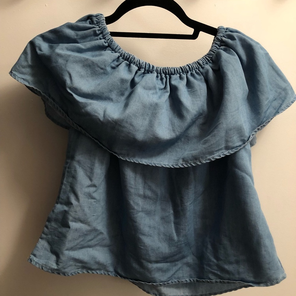 Denim off the shoulder shirt